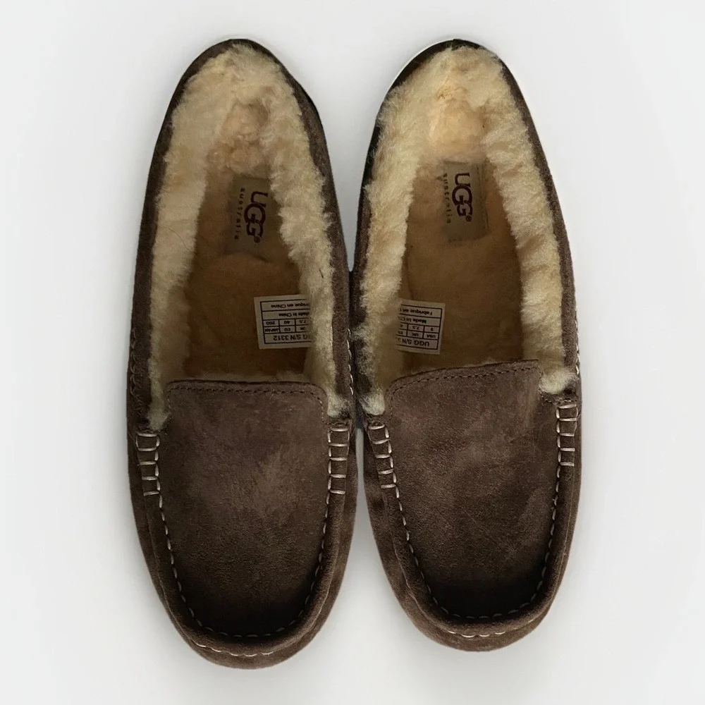 UGG‎ Ascot Moccasin Slipper Men's Sz 9 Brown Suede Shearling Slip-on Grandpacore